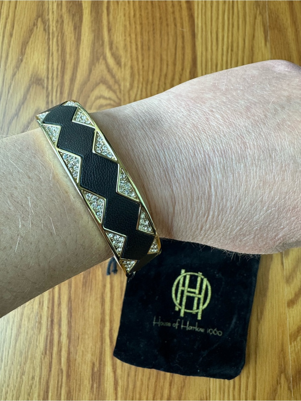 House of Harlow 1960 Gold Black Pave Cuff Bracelet